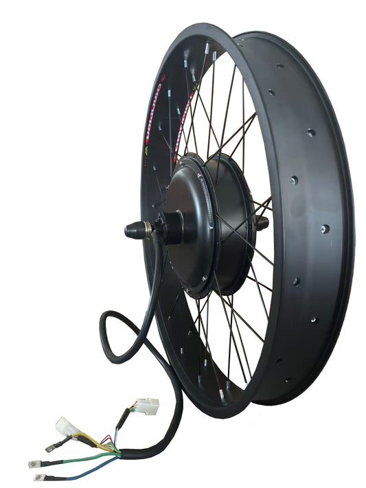 Llanta de 20/24/26*4.0 para neumáticos anchos con puntera trasera de 170-175 mm, motor de 5000 W + controlador Sabvoton de 100 A; pantalla a color UKC1, acelerador de puño con llave y kit de piezas con conectores impermeables