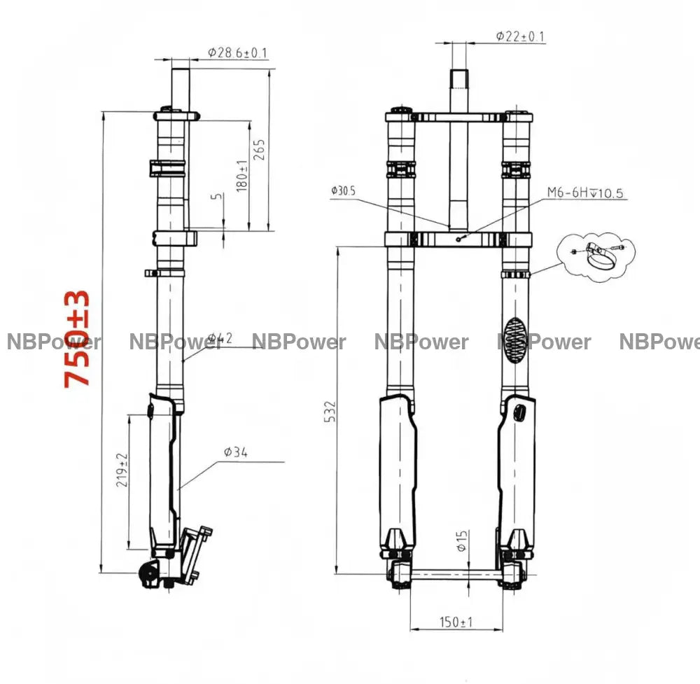 KKE 750MM Double Shoulder Inverted Front Fork 26/27.5 Inch for Snowy Fat Bike Straight Tube Oil Spring Suspension Disc