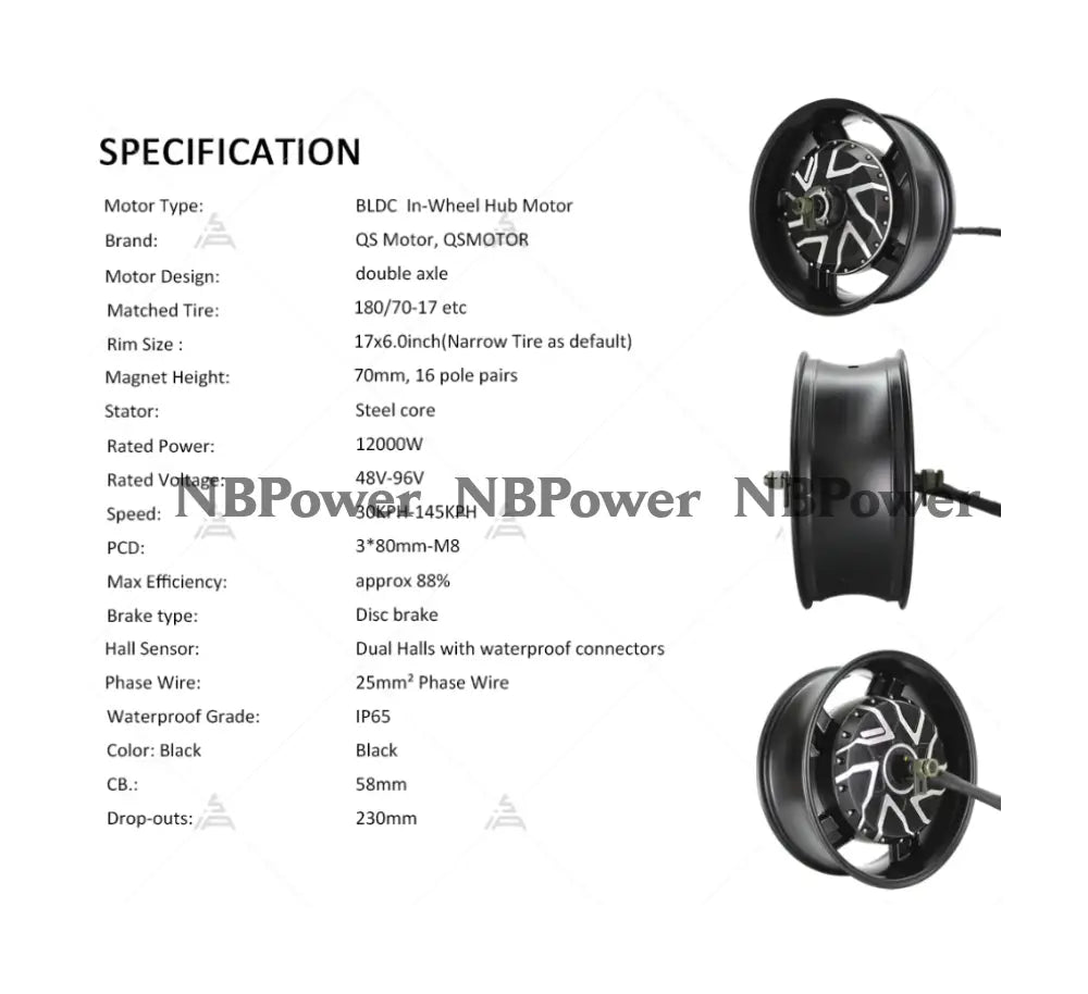 QS273 12000W 17×6.0inch E-Motorcycle Hub Motor Motor