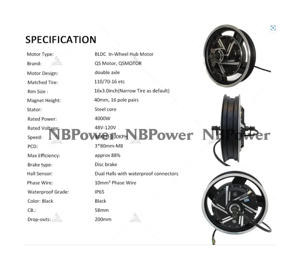 QS273 16*3.0inch 4000W V3 Motorcycle Hub Motor Motor