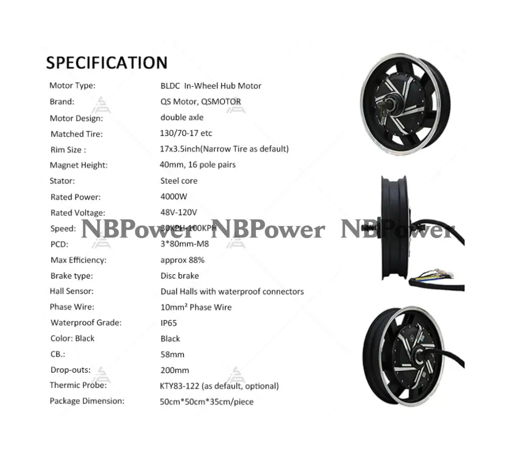 QS273 17*3.5inch 4000W V3 Electric Motorcycle Hub Motor Motor