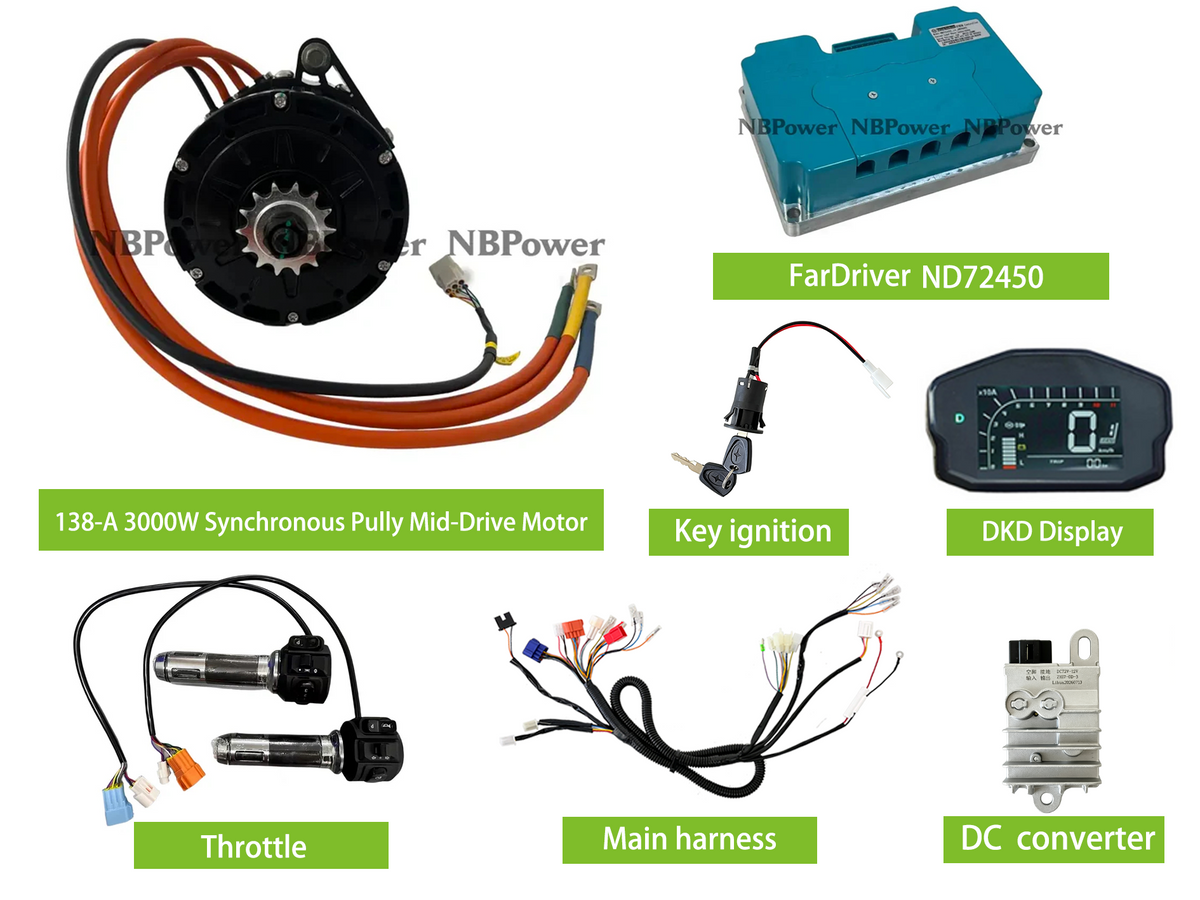 QSMOTOR QS138-A 70H 3000W  Synchronous Pully Mid Drive Motor Electric Motor with ND72450 Controller,DKD Display Convention Kit For E-Bike NBPower