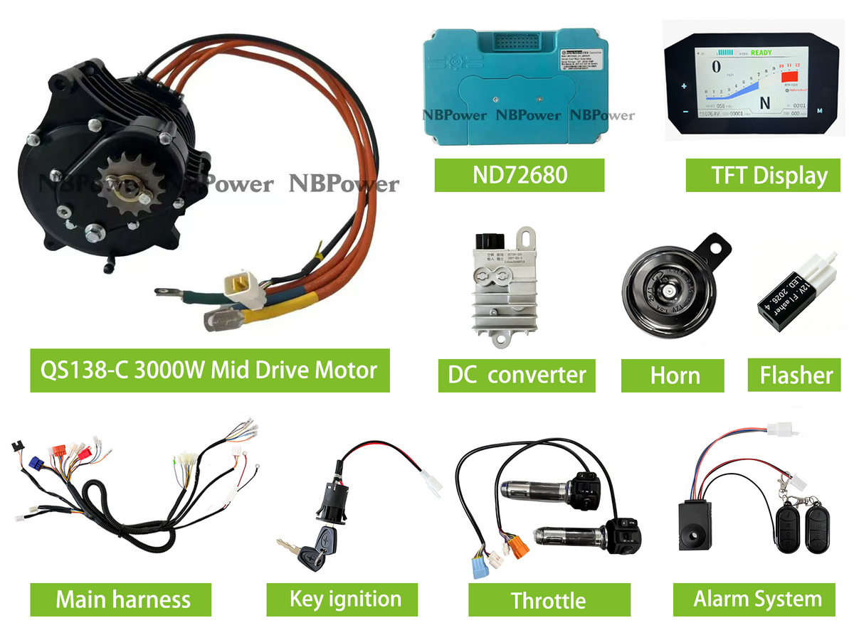 QSMOTOR QS138-C 3000W 70H V3 Mid Drive Motor 100KPH Electric 1:2.35 Gearbox Brushless Engine With Fardriver ND72680 Controller Conversion Kit NBPower
