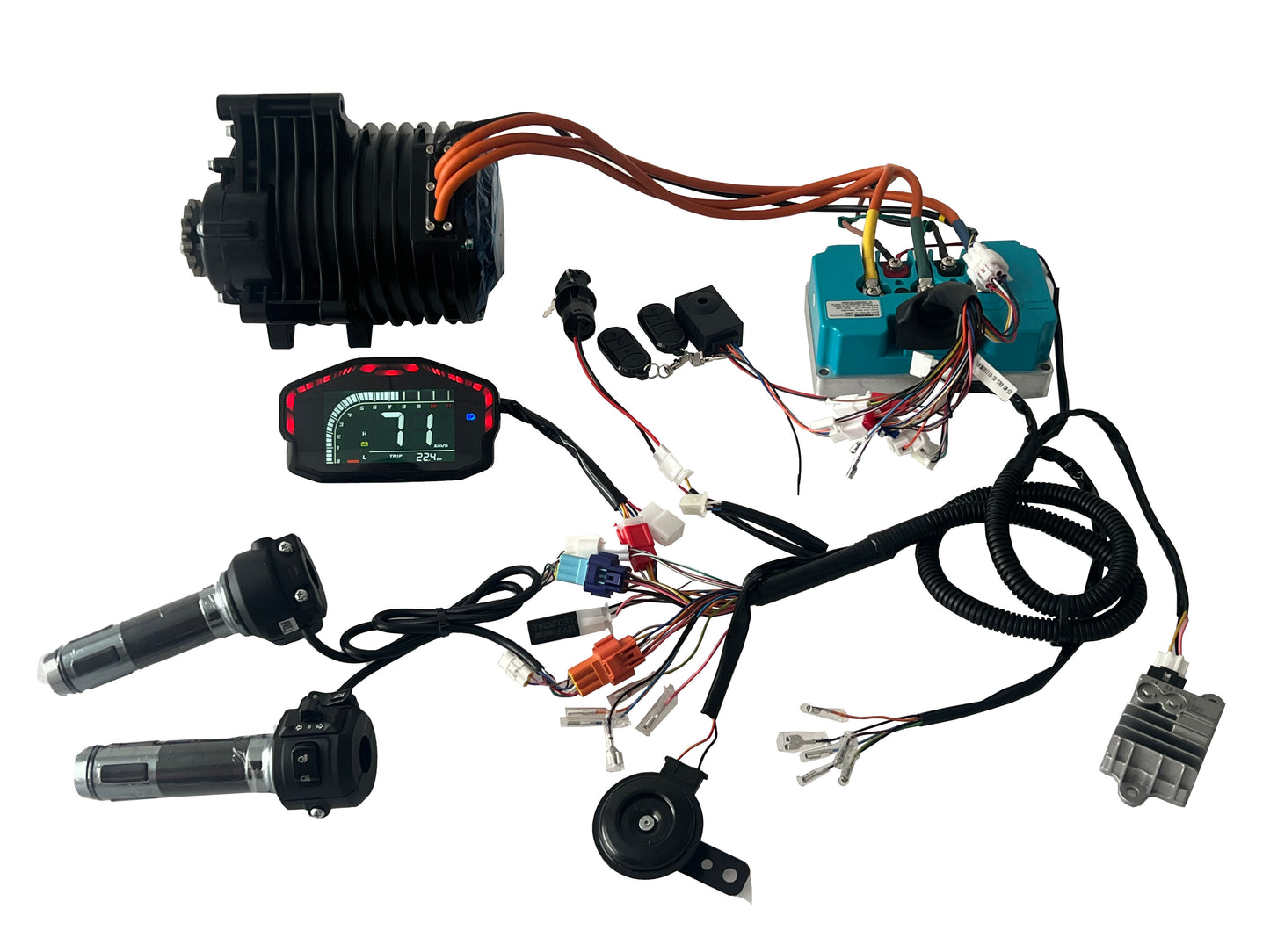 QS 138-C 72V3000W 70H Mid Drive Motor 428T with Fardriver ND72450 Controller ,DKD Display/TFT Display, Harness Wiring for Motorcycle Ebike Electric Bike