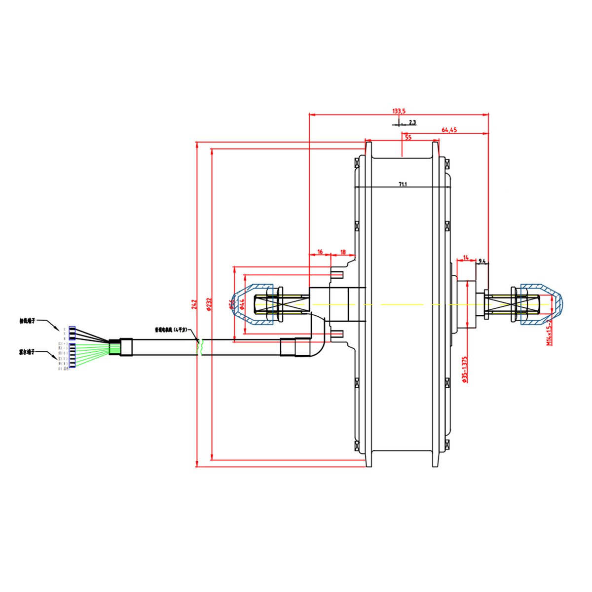 UK warehouse:135mm dropout 52V 2000W Motorwheel Kit , 26inch/27.5inch/ 29inch MTX rim disc brake with 45A Dual mode controller,SW900 display,Surron throttle and other 2000W parts NBPower