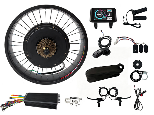 NBPower 20*4.0 Fat Tire Rim 80mm Rim Width 170mm Dropout 5000W Hub MotorWheel With 7-Speed Freewheel Kit, 100A Dual‑Mode Controller, UKC1  Display E‑Bike Conversion Kit NBPower