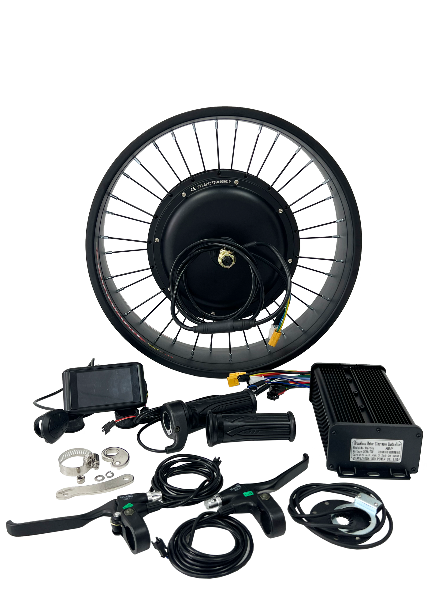 USA Stock:20*4.0 Front 135mm Dropout 48-72V 2000W Fat Motorwheel,48-72V 45A dual mode sine wave controller; UKC1 color Display EBike Hub Motor Electric Bicycle Conversion Kit