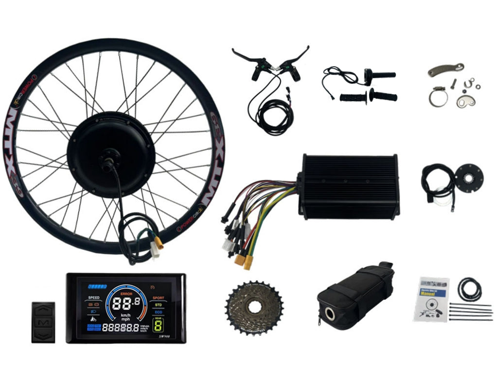 UK warehouse;135mm dropout 72V 2000W motorwheel kit , 26inch/ 27.5inch/ 29inch MTX rim disc brake with 45A dual mode controller,SW900 display,Surron throttle and other 2000W parts