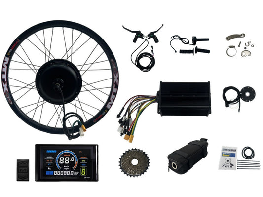 135mm dropout 72V 2000W motorwheel kit , 26inch/ 27.5inch/ 29inch MTX rim disc brake with 45A dual mode controller,SW900 display,Surron throttle or full throttle and other 2000W parts
