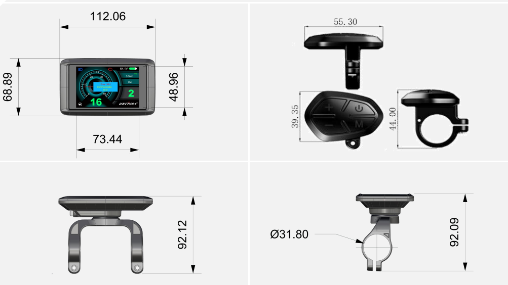 Color LCD Electric Bike Display UKC1 Compatible with APT Protocol /OMD Ptotocal for 36V/48V/52V/60V/72V E-Bike Systems, Programmable Sine Wave Controller for Enhanced Performance NBPower