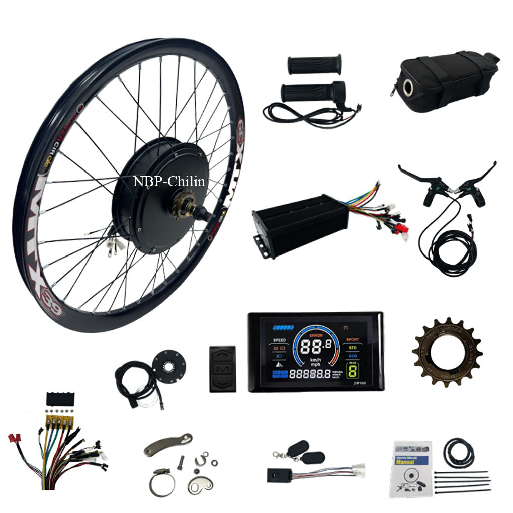 135mm elfalilo 3000W Motorrado kun ununura libera rado; MTX-rado kun malantaŭa 3000W Elektrobicikla ilaro kun 80A dureĝima regilo, UKC1 kolora ekrano, alarmseruro erikciklaj partoj