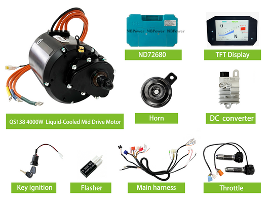 QS138 4000W Liquid‑Cooled With Gear Box Mid‑Drive Motor Kit | Fardriver 72680 Controller + TFT Display Conversion Kit NBPower