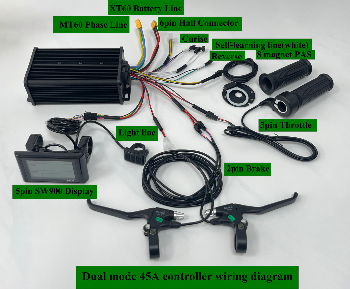Dual Mode  60A / 80A Sine Wave Controller +UKC1 Color Display +Full Twist Throttle +Brake lever +PAS +Alarm lock Waterproof  System ,For 2000W-3000W Ebike Hub Motor Kit
