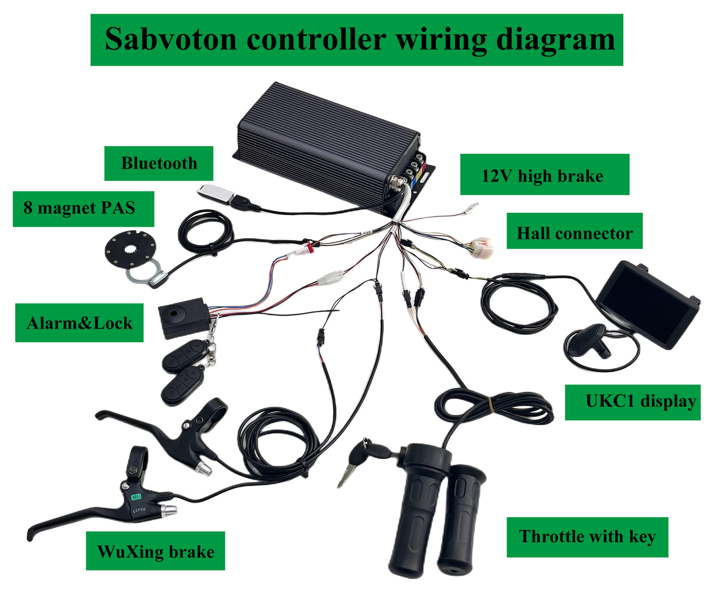 Sabvoton SVMC7260/SVMC7280/SVMC72100/SVMC72150/C72200 Programmable Sine Wave Controller Bluetooth adapter with TFT UKC1 Color Display  DC E-Motorcycle 3000W-8000W, Electric Motorcycle Plug and Play
