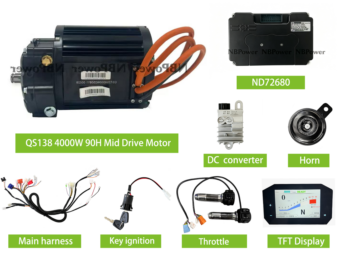 USA Warehouse: QSMOTOR QS138 4000W 90H V3 PMSM Gear box 72V Electric Motor With ND72680,TFT-5 Display Conversion Kit NBPower