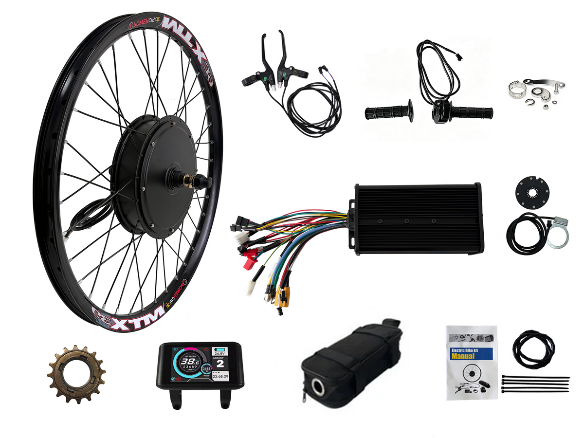 UK Warehouse: NBPower 26inch/27.5inch/29inch MTX Rim 135mm Dropout 72V 3000W Rear Disc Brake Motorwheel Kit , With Black 80A Dual Mode Controller, UKC1 Color Display,Surron Throttle and Other 3000W parts NBPower