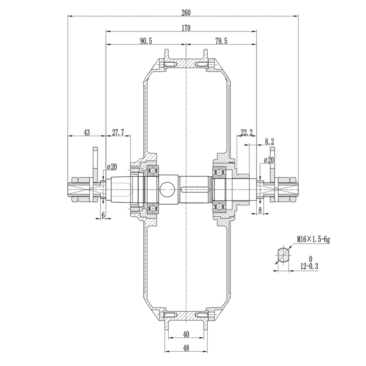 QS273 170-175mm Dropout 40H 48V-72V 8000W 16*12mm Axle E-bike Hub Motor NBPower