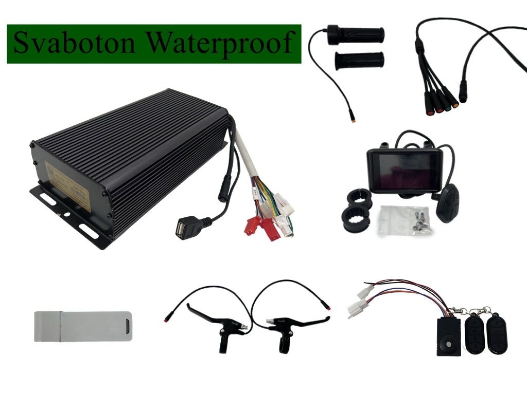 Sabvoton SVMC7260/SVMC7280/SVMC72100/SVMC72150/SVMC72200 Programebla Akvorezista 1-4-Kabla Motorregilo-Kompleto, 60A/80A/100A/150A/200A kun UKC1 TFT-Ekrano kaj Bluetooth-APP-Regilo