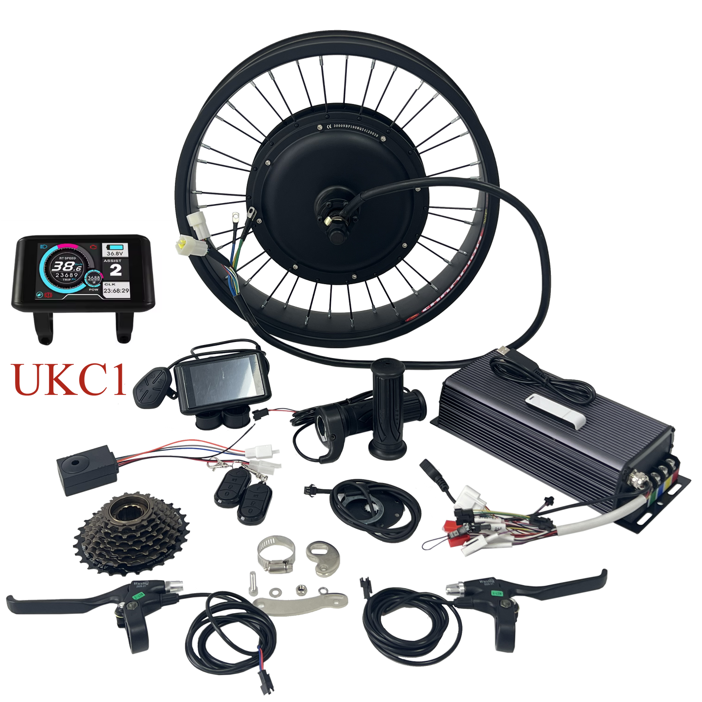 20/24/26*4.0 100mm width Rim with  Rear 190mm Dropout 3000W Fat Motorwheel with 7 speed  freewheel  , 80A Sabvoton Programmable controller;UKC1 color Display all kit