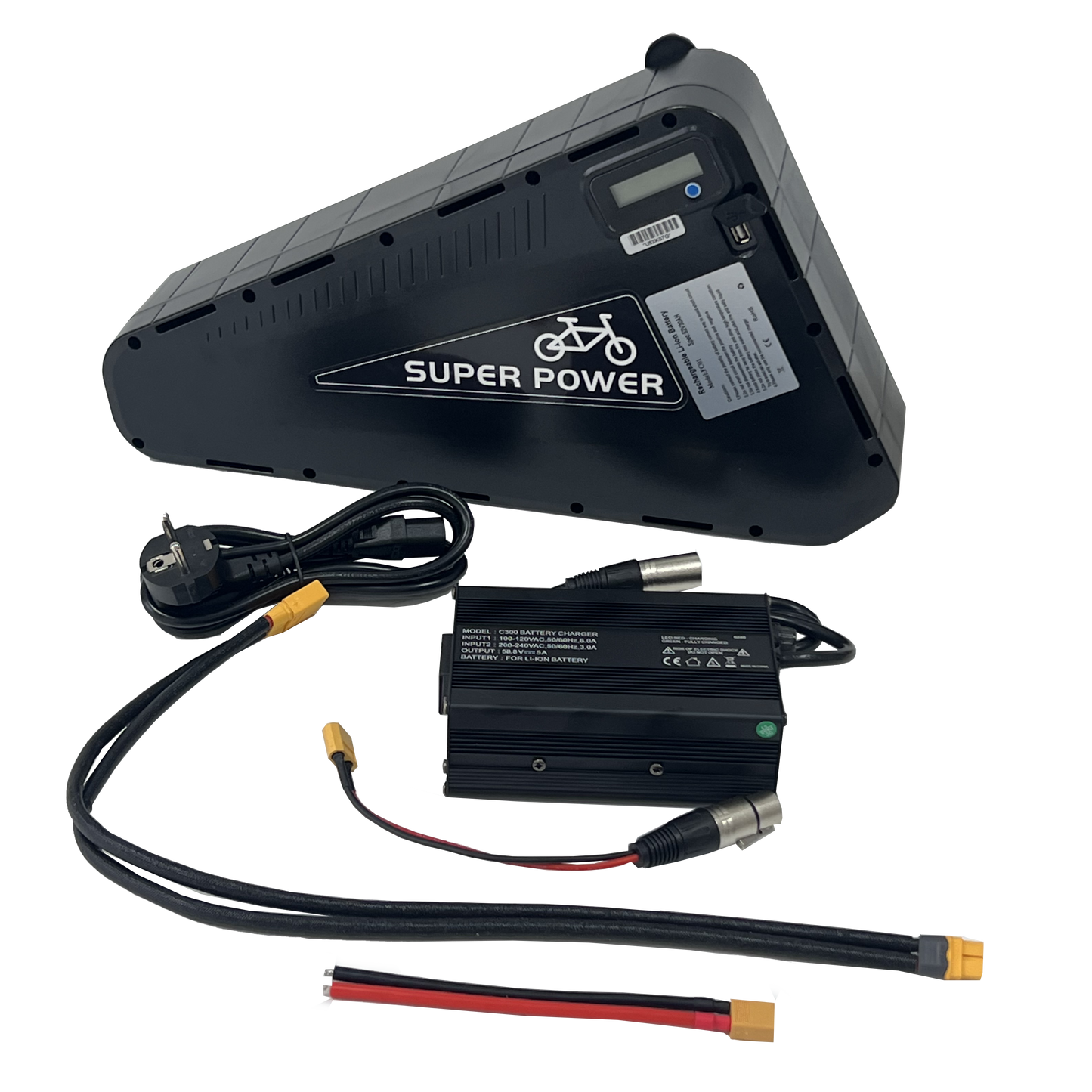 52V 30Ah Triangle Ebike Battery | 50A BMS + 5A Charger | For 2000W–3000W Hub Motor