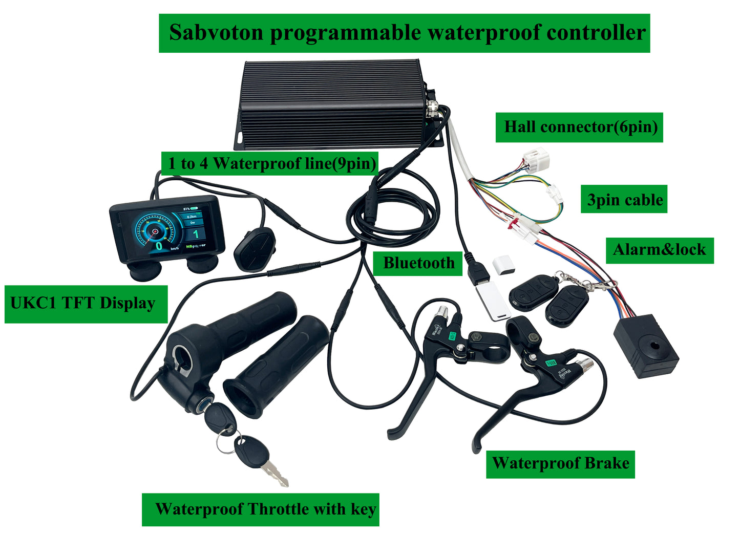Tute Akvorezista Konektilo! Nova Akcelilo kun Ŝlosilo, Sabvoton Programebla SVMC7260/SVMC7280/SVMC72100/SVMC72150/SVMC72200 Regilo TFT UKC1 Ekrano, Bluetooth Adaptilo, Alarma Seruro