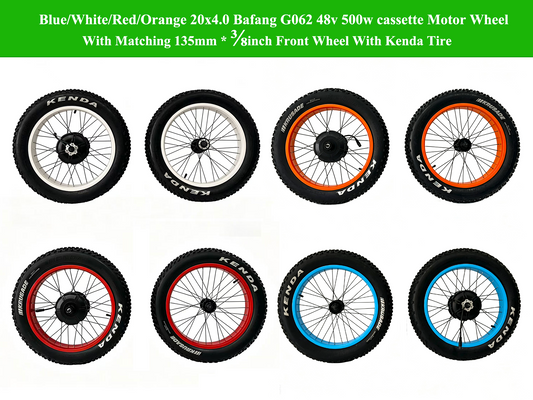 20x4.0 Blue/White/Red/Orange Bafang G062 48V 500W Cassette Motor Wheel 177mm*M12 Dropout With Matching 135mm*3/8Iinch Front Wheel With Kenda Tire