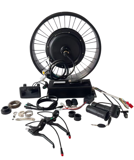 Llanta de 20/24/26*4.0 para neumáticos anchos con puntera trasera de 170-175 mm, motor de 5000 W + controlador Sabvoton de 100 A; pantalla a color UKC1, acelerador de puño con llave y kit de piezas con conectores impermeables