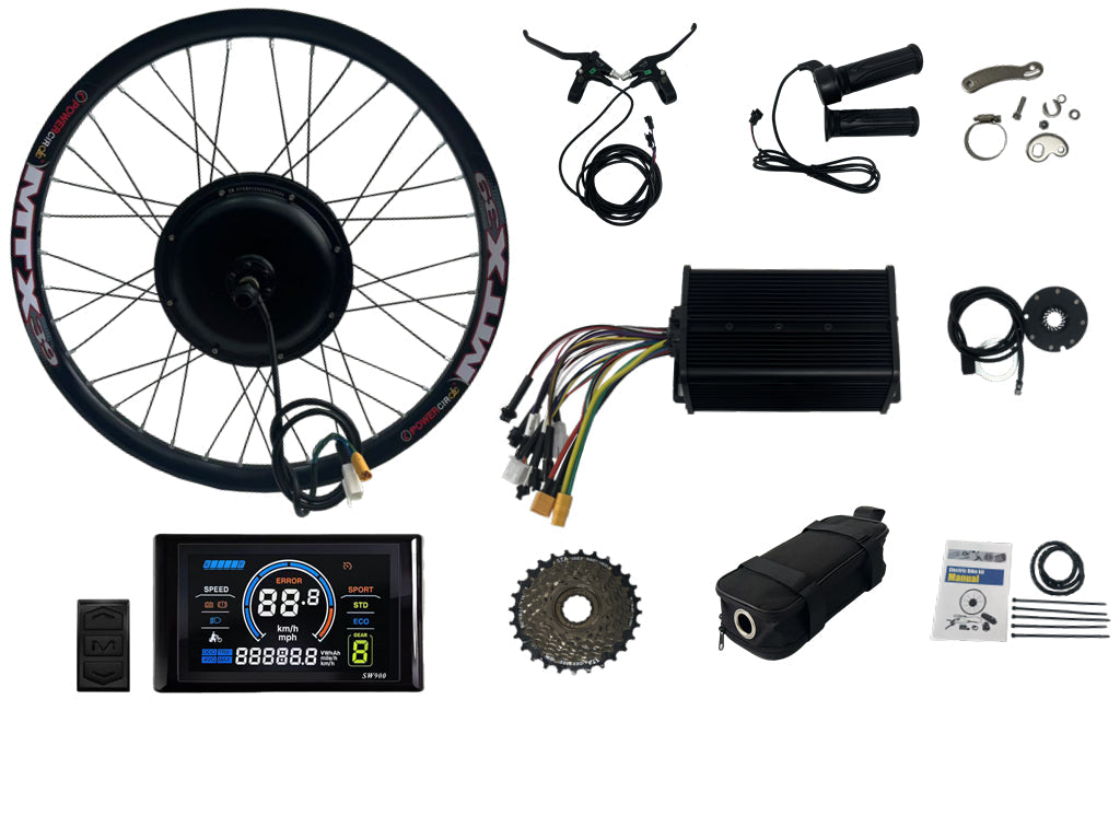 135mm dropout 72V 2000W motorwheel kit , 26inch/ 27.5inch/ 29inch MTX rim disc brake with 45A dual mode controller , SW900 display and other 2000W parts NBPower