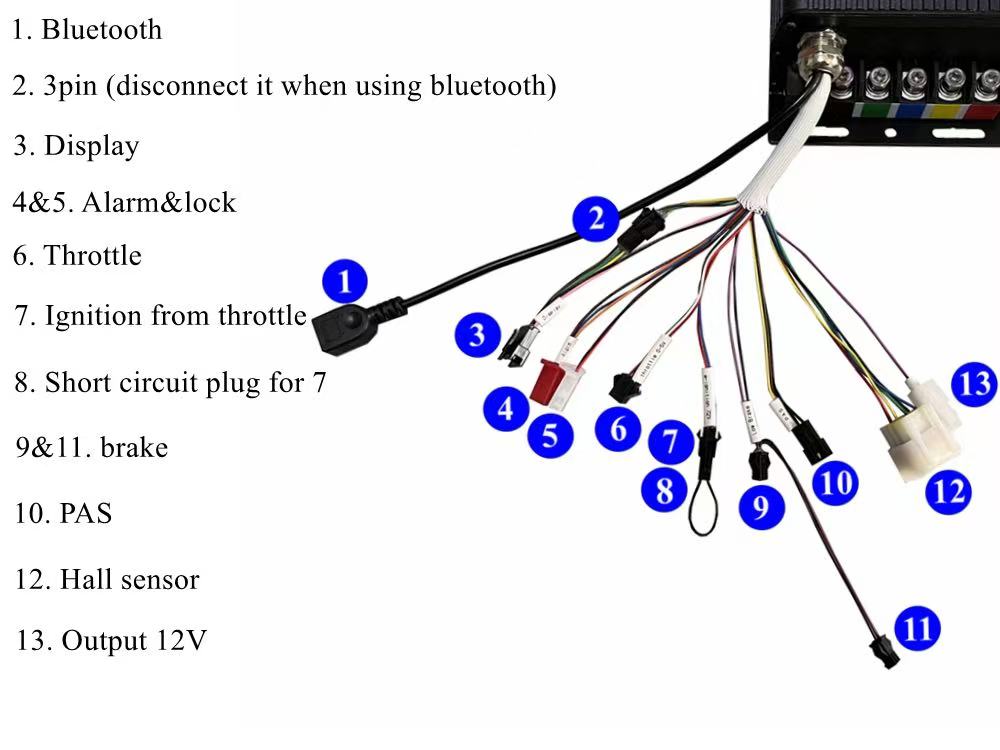 Sabvoton SVMC7260/SVMC7280/SVMC72100/SVMC72150/C72200 Programmable Sine Wave Controller Bluetooth adapter with TFT UKC1 Color Display  DC E-Motorcycle 3000W-8000W, Electric Motorcycle Plug and Play