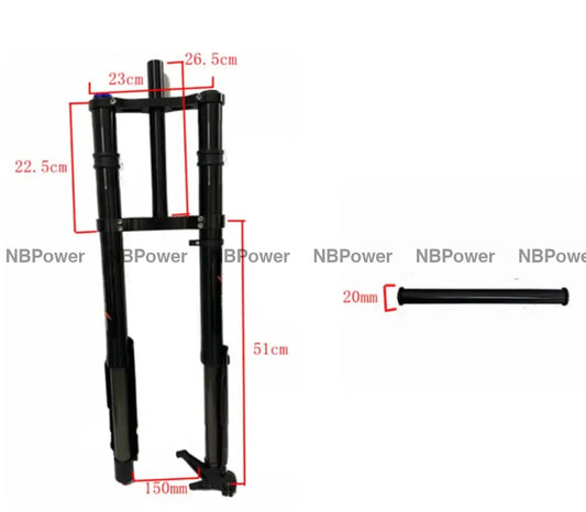 KKE 750MM Double Shoulder Inverted Front Fork 26/27.5 Inch for Snowy Fat Bike Straight Tube Oil Spring Suspension Disc