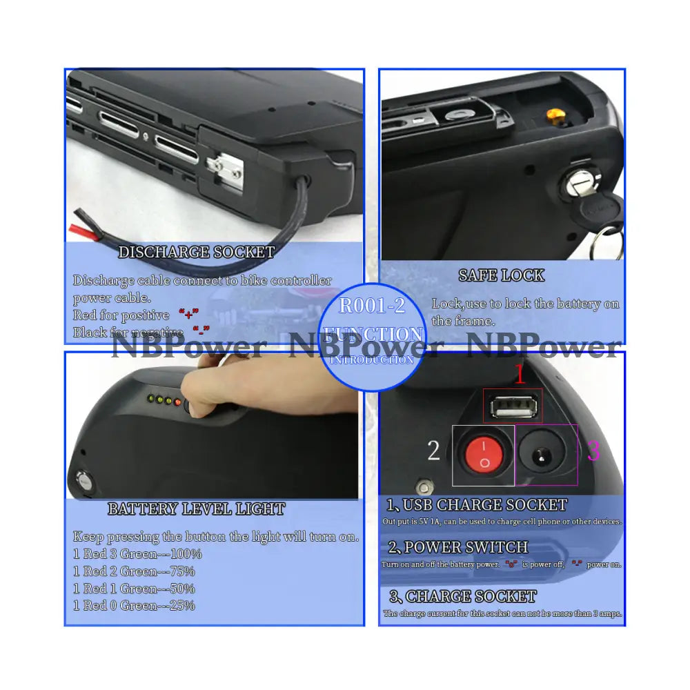 USA Warehouse,Free Shipping,48V 16AH shark Shell battery with 48V 2A Charger,48V Battery for 500W- 1500W Ebike